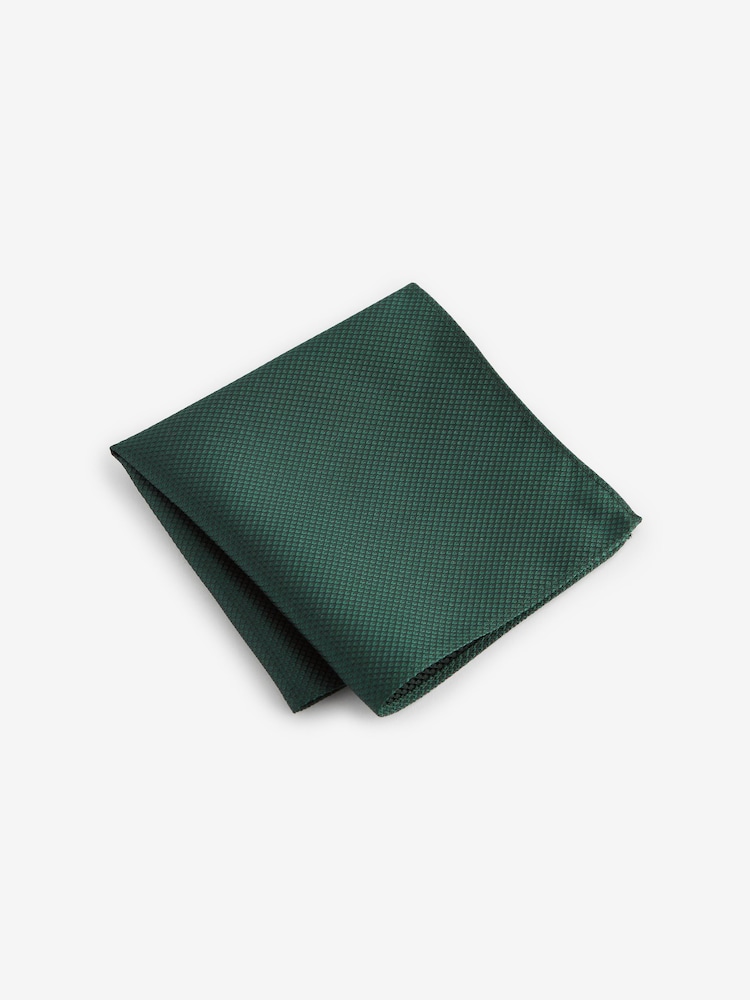 Forest Green Textured Silk Lapel Pin And Pocket Square Set - Image 2 of 3 Forest Green Textured Silk Lapel Pin And Pocket Square Set - Image 2 of 3