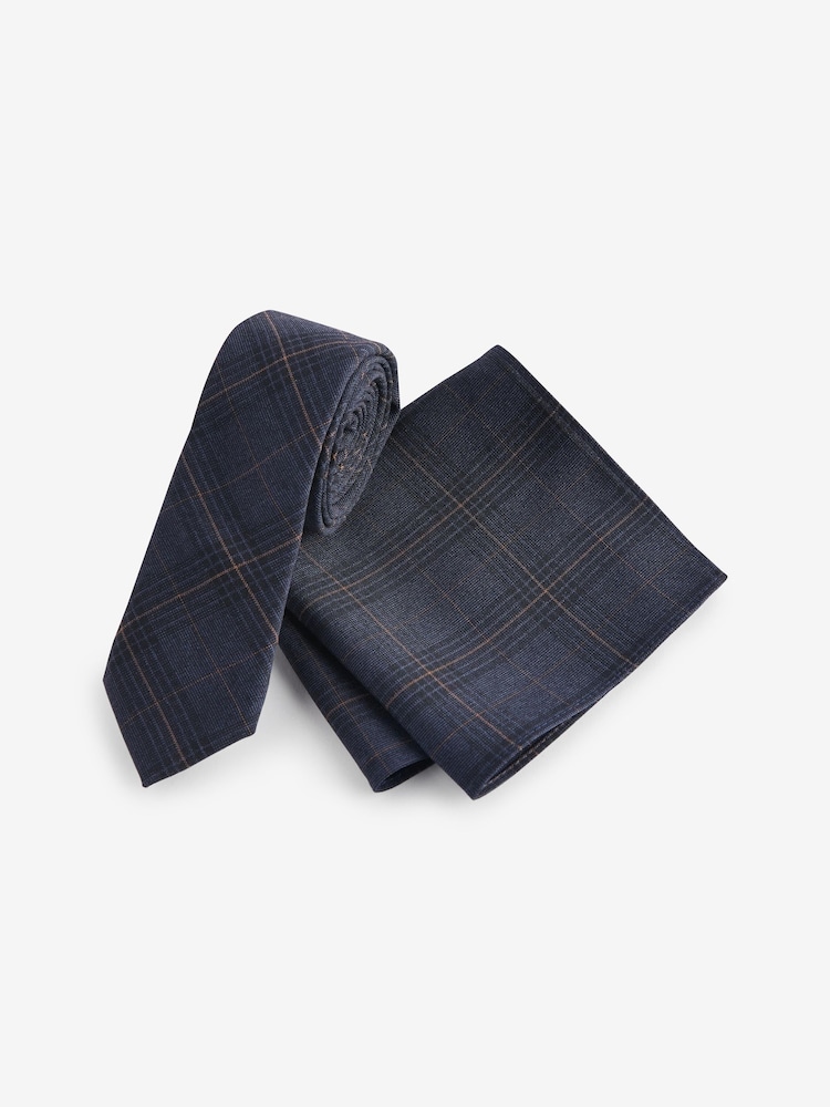 Grey Heritage Check Slim Tie And Pocket Square Set - Image 1 of 4