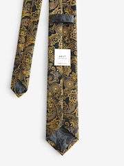 Black/Yellow Gold Paisley Slim Party Tie And Pocket Square Set - Image 2 of 4