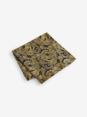 Black/Yellow Gold Paisley Slim Party Tie And Pocket Square Set - Image 3 of 4