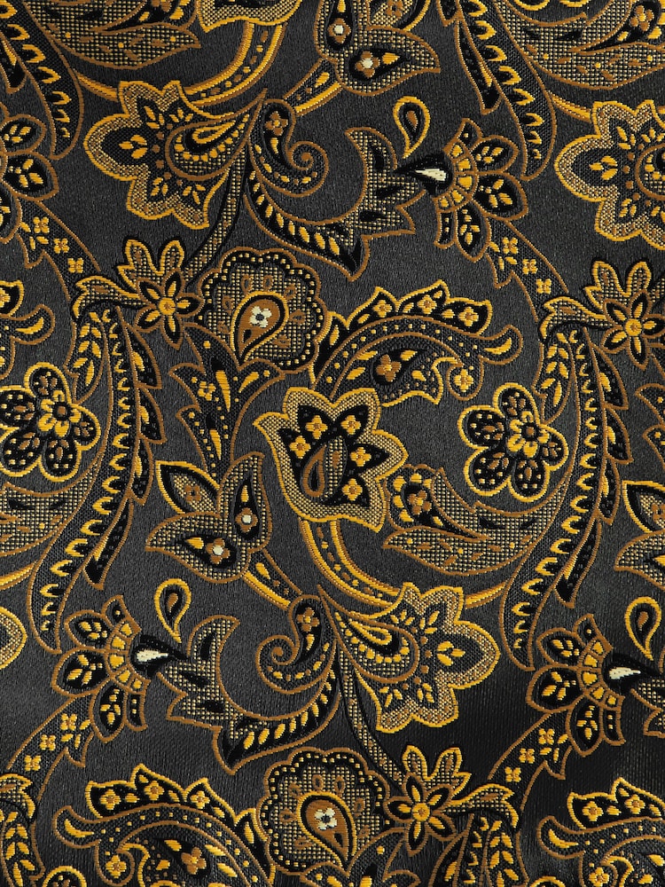 Black/Yellow Gold Paisley Slim Party Tie And Pocket Square Set - Image 4 of 4