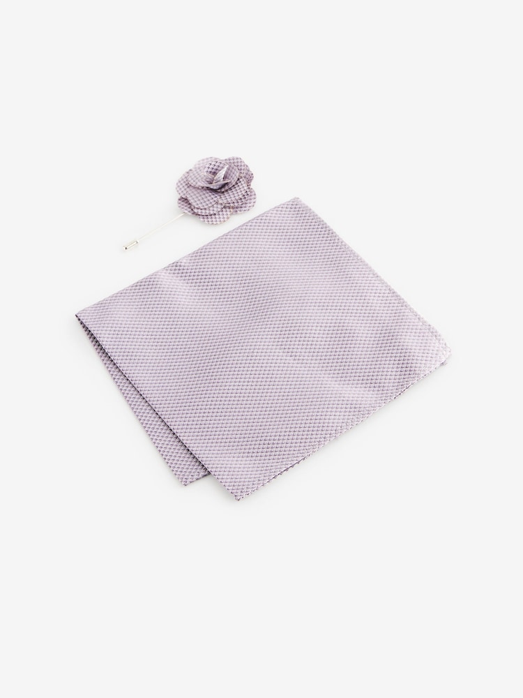 Lilac Purple Textured Silk Lapel Pin And Pocket Square Set - Image 1 of 3