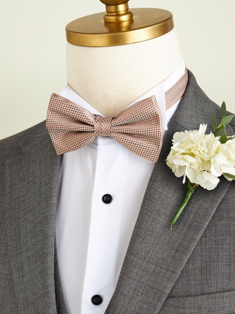 Neutral Brown Textured Silk Bow Tie - Image 1 of 2