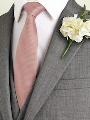 Neutral Brown Slim Textured Silk Tie - Image 1 of 4