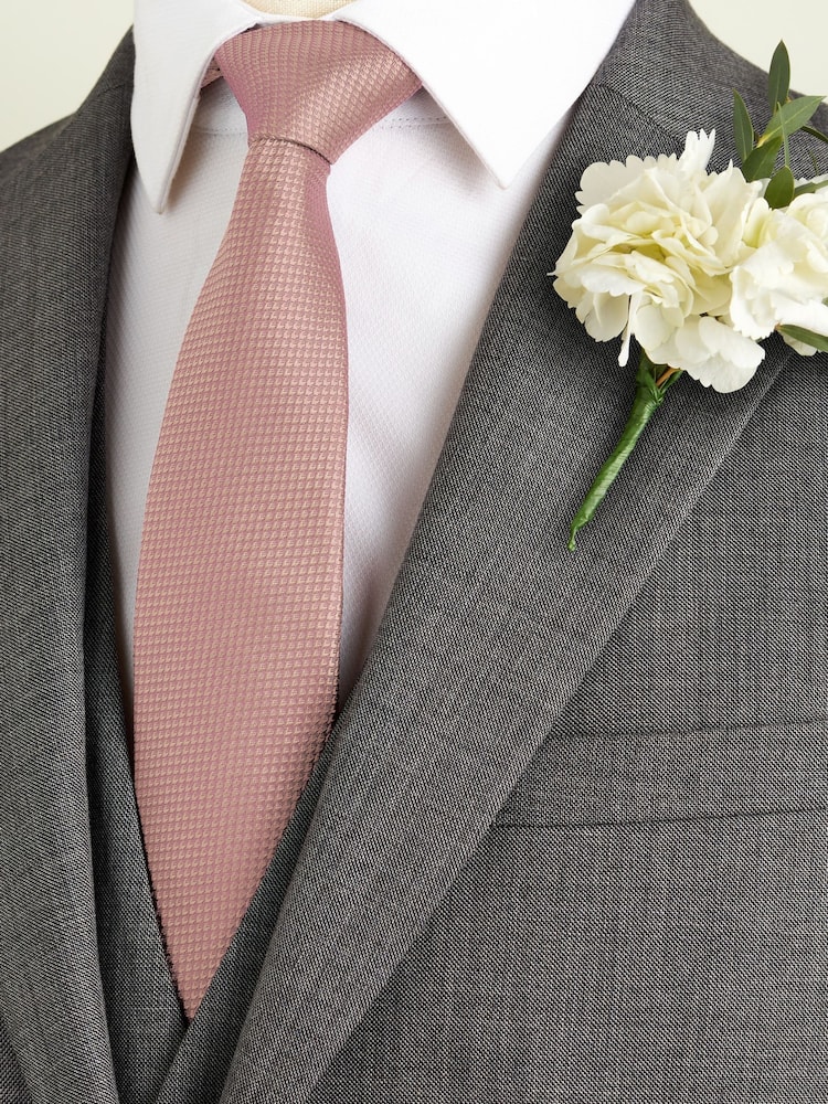 Neutral Brown Slim Textured Silk Tie - Image 1 of 4