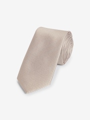 Neutral Brown Slim Textured Silk Tie - Image 2 of 4