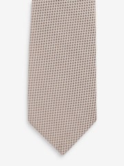 Neutral Brown Slim Textured Silk Tie - Image 3 of 4