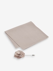 Neutral Brown Textured Silk Lapel Pin And Pocket Square Set - Image 1 of 2