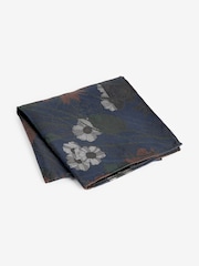 Forest Green/Navy Blue Floral Silk Tie And Pocket Square Set - Image 4 of 5