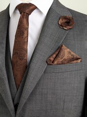 Rust Orange Paisley Slim Tie Pocket Square And Lapel Pin Set - Image 1 of 5