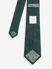 Forest Green Paisley Slim Tie Pocket Square And Lapel Pin Set - Image 2 of 4