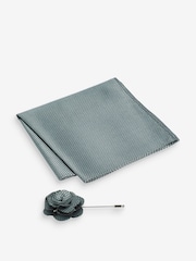 Sage Green Textured Silk Lapel Pin And Pocket Square Set - Image 1 of 2