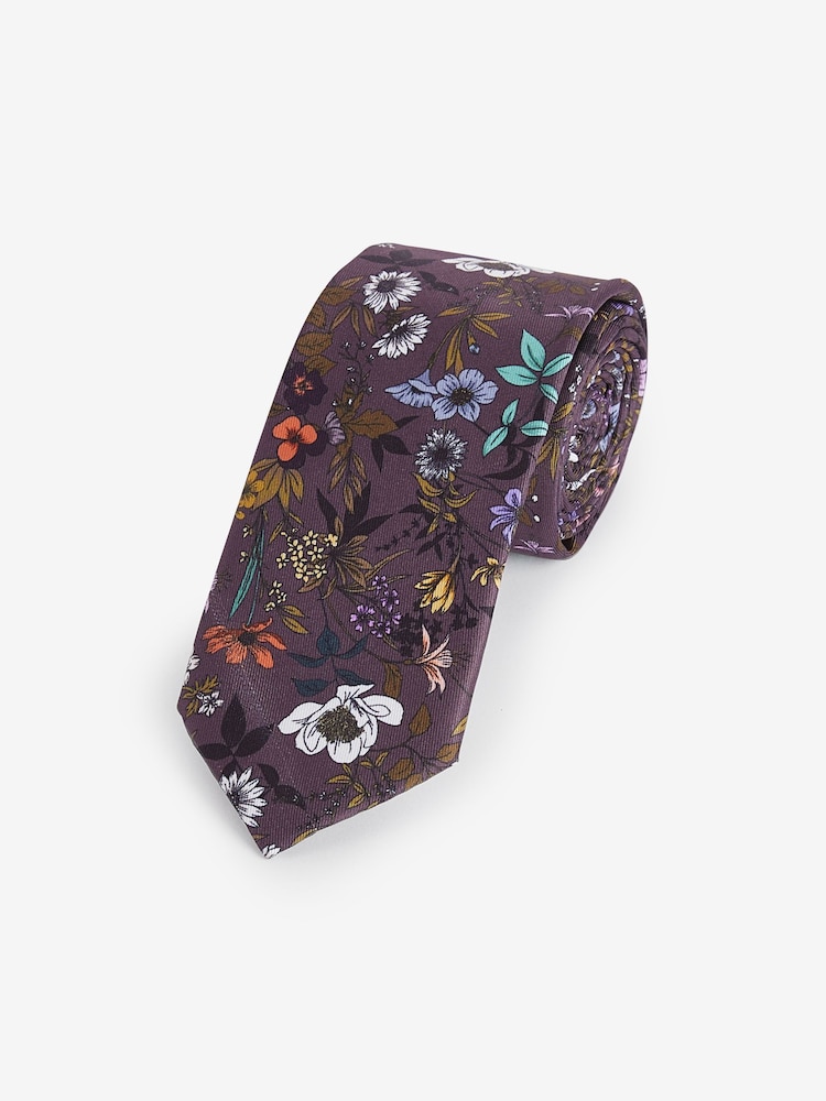 Dark Purple Floral Slim Pattern Tie - Image 1 of 3