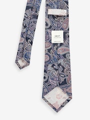 Blue Navy/Pink Paisley Slim Design Tie And Clip - Image 3 of 3