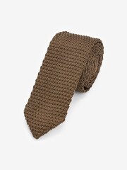 Neutral Brown Slim Knit Tie - Image 1 of 3