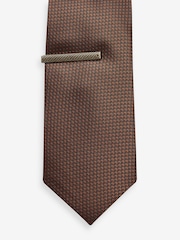 Brown Slim Textured Tie And Clip Set - Image 2 of 3