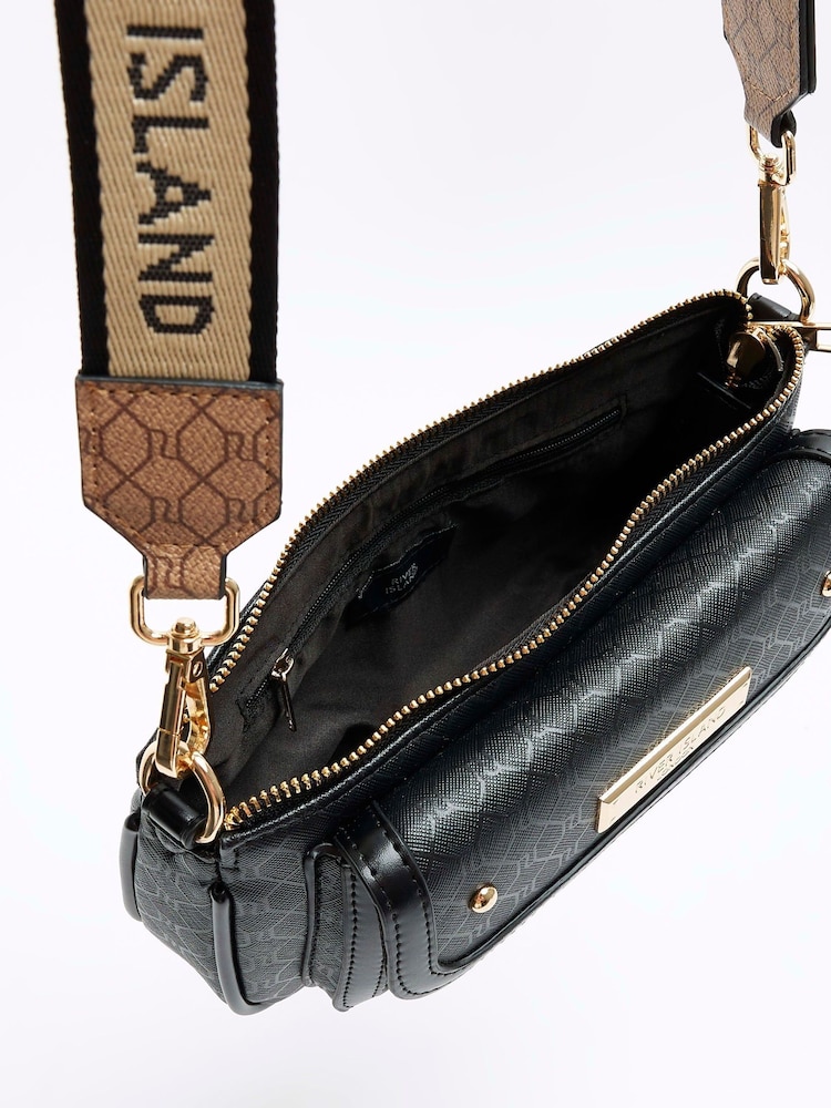 River Island Black Monogram Pocket Pouchette Bag - Image 6 of 6 River Island Black Monogram Pocket Pouchette Bag - Image 6 of 6