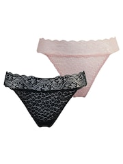 Pour Moi Black Leopard Lace V Thongs 2 Pack - Image 1 of 4