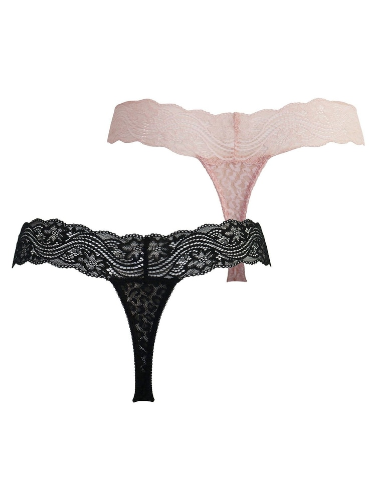 Pour Moi Black Leopard Lace V Thongs 2 Pack - Image 2 of 4