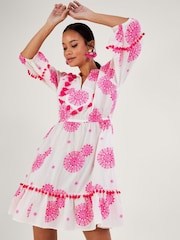 Monsoon White Tassel Embellished Medallion Print Kaftan Dress - Image 4 of 5