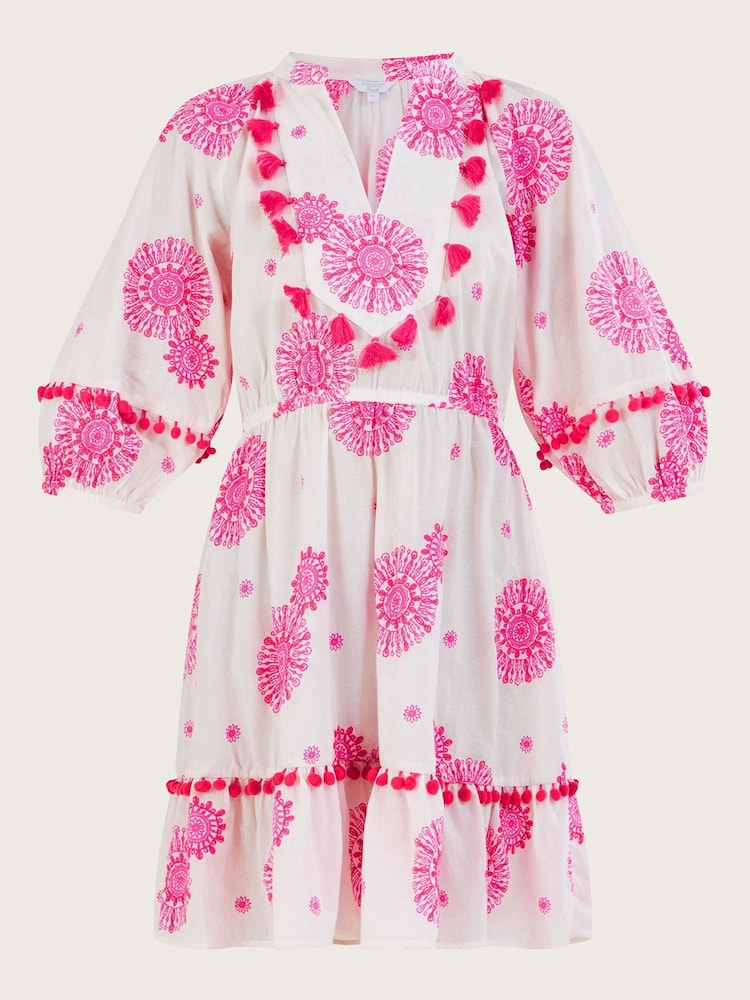 Monsoon White Tassel Embellished Medallion Print Kaftan Dress - Image 5 of 5