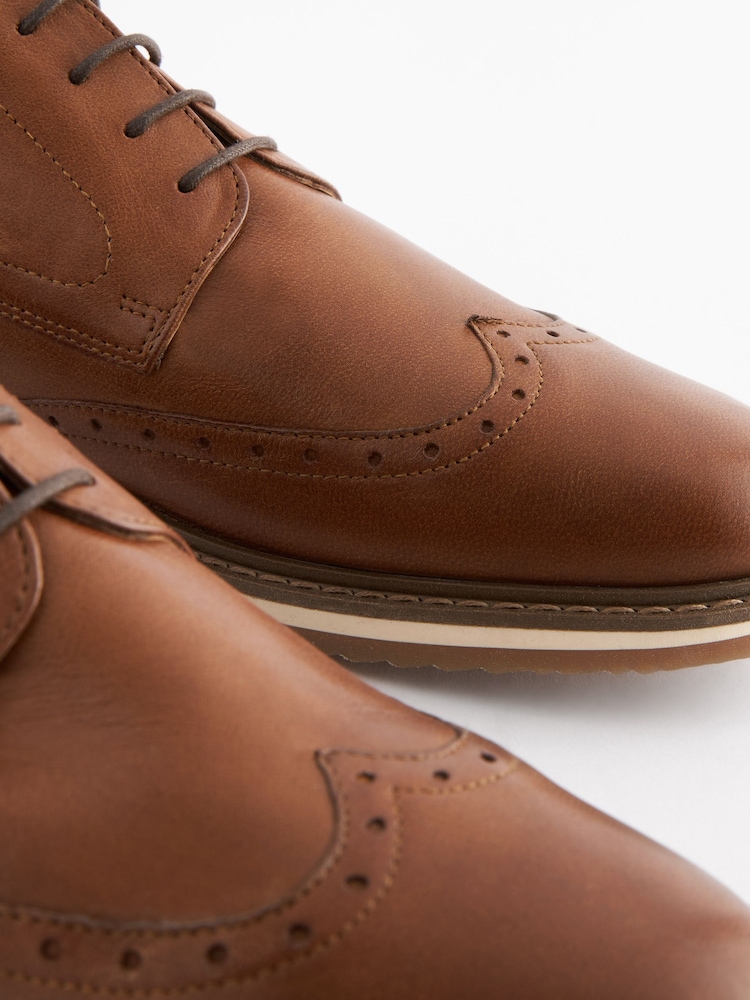 Tan Brown Leather Wedge Brogues - Image 3 of 8