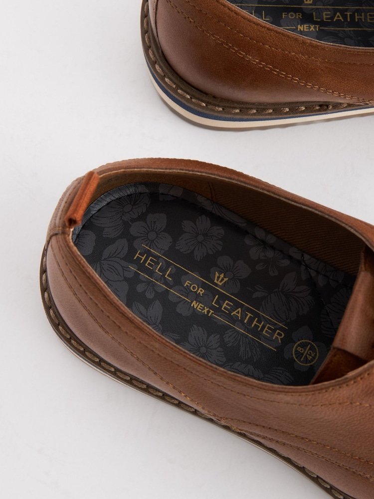Tan Brown Leather Wedge Brogues - Image 5 of 8