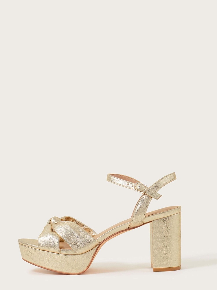 Monsoon Gold Metallic Twist Knot Platform Heels - Image 1 of 3