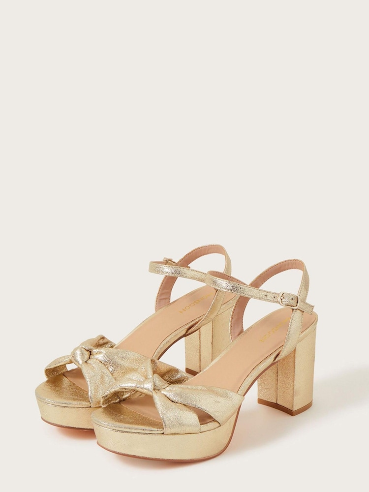 Monsoon Gold Metallic Twist Knot Platform Heels - Image 2 of 3