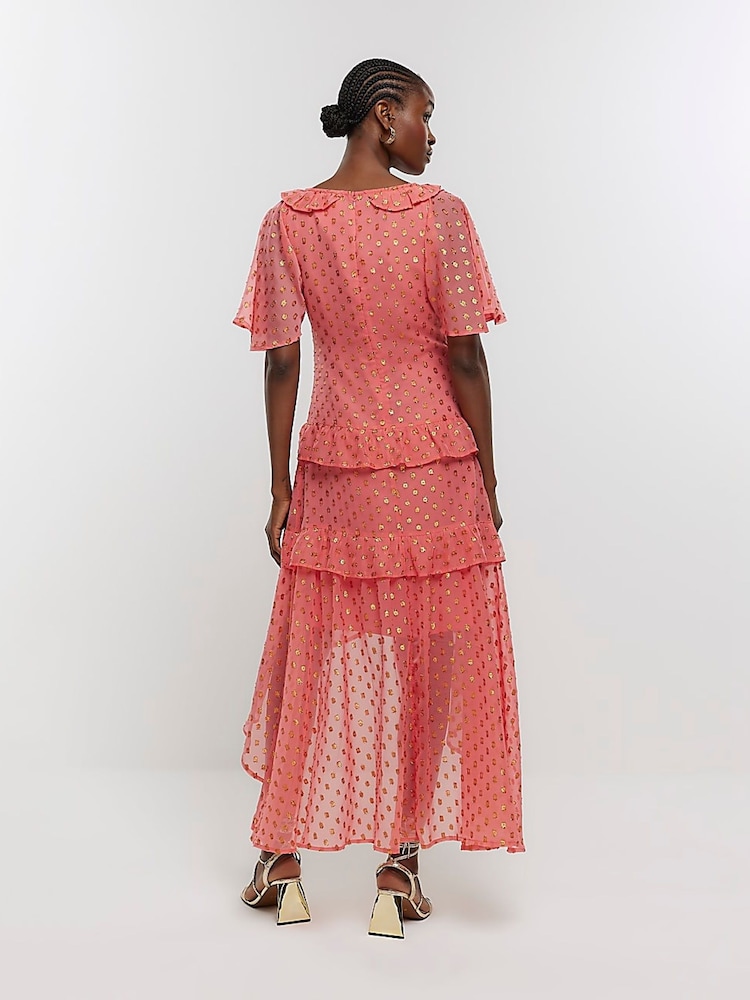 River Island Pink Metallic Spot Midi Dress - Image 2 of 6