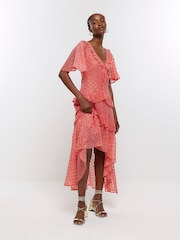 River Island Pink Metallic Spot Midi Dress - Image 3 of 6