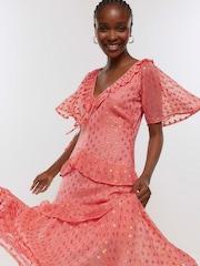 River Island Pink Metallic Spot Midi Dress - Image 4 of 6