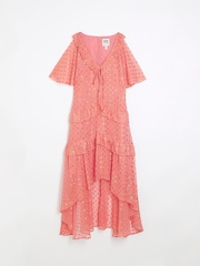 River Island Pink Metallic Spot Midi Dress - Image 5 of 6