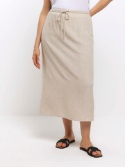 River Island Plus Natural Linen Drawcord Midi Skirt - Image 1 of 1