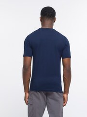 River Island Navy Blue Muscle Fit 100% Cotton T-Shirt - Image 2 of 3