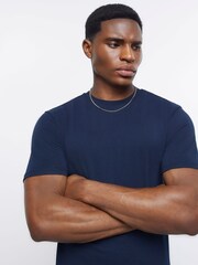 River Island Navy Blue Muscle Fit 100% Cotton T-Shirt - Image 3 of 3
