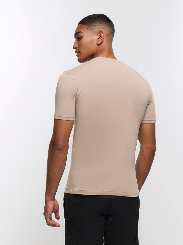 Naturalny szary kamienny - River Island Muscle Fit 100% Cotton T-Shirt - Image 2 of 6