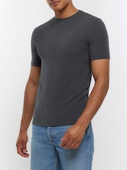 River Island Grey Muscle Fit 100% Cotton T-Shirt - Image 1 of 6