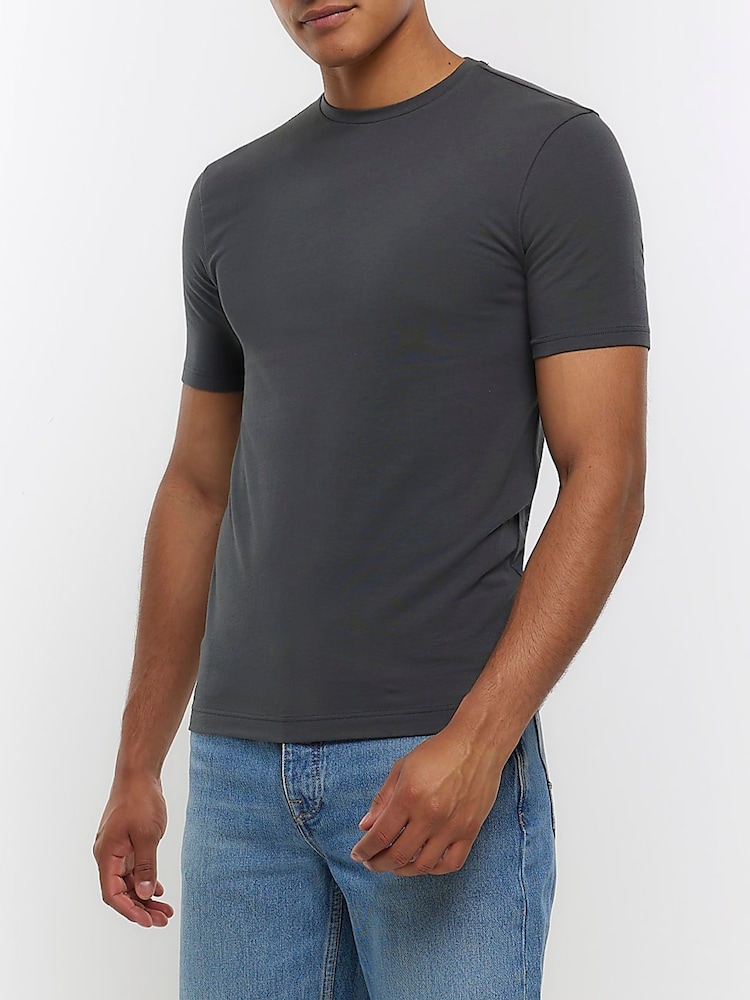 River Island Grey Muscle Fit 100% Cotton T-Shirt - Image 1 of 6