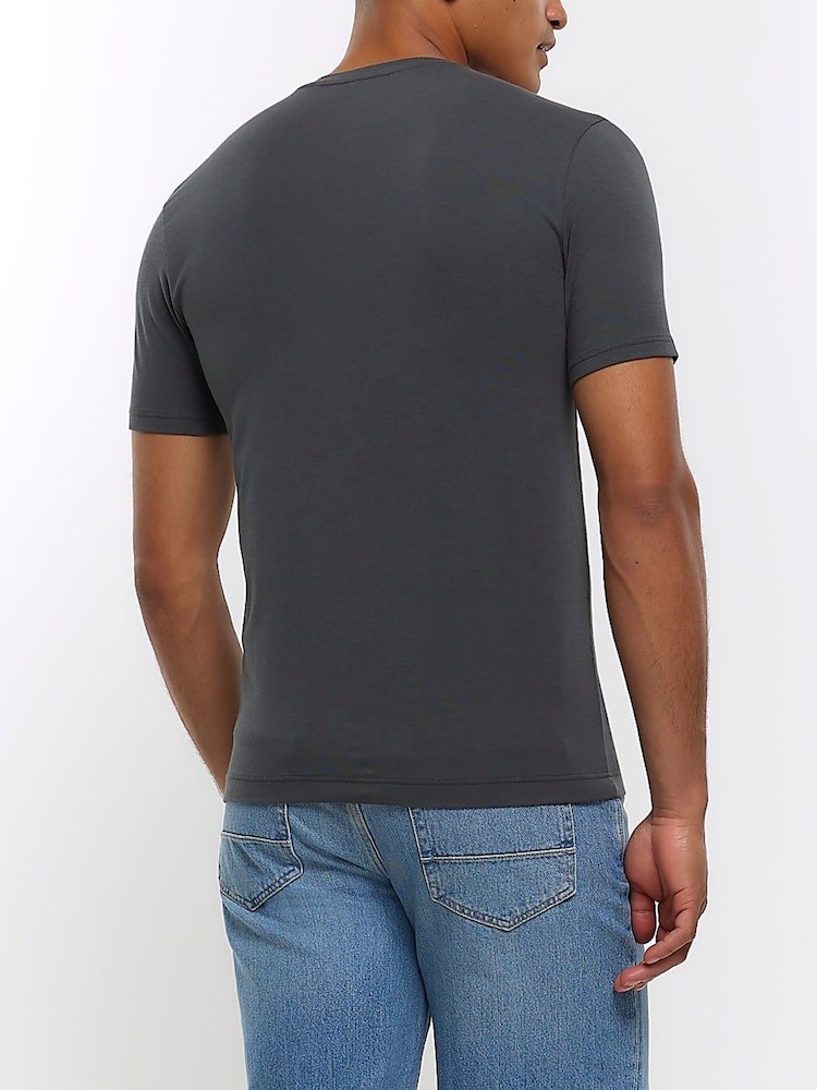River Island Grey Muscle Fit 100% Cotton T-Shirt - Image 2 of 6