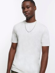 River Island Grey Slim Fit 100% Cotton T-Shirt - Image 1 of 2