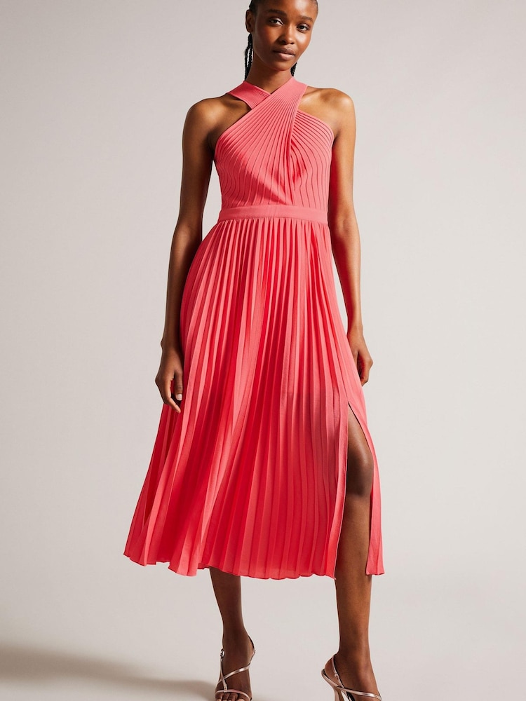 Розовое плиссированное платье с вязаным лифом Ted Baker Loueli - Image 1 of 5