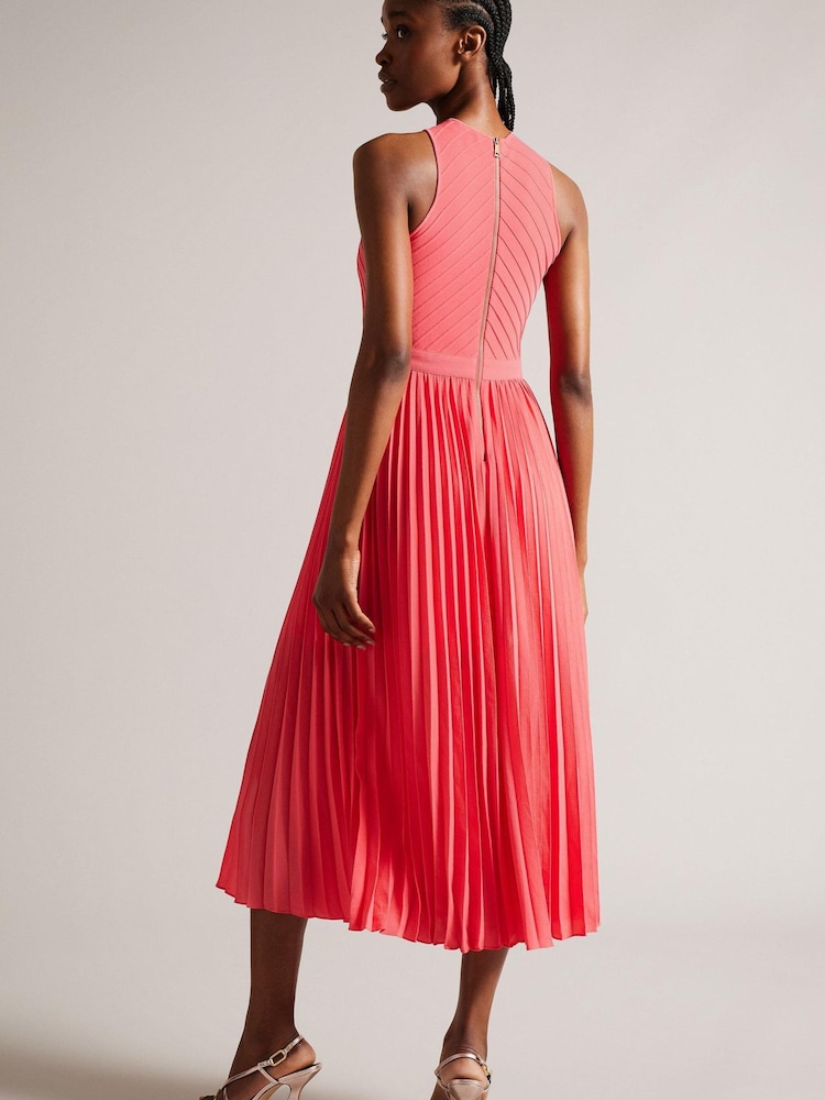 Розовое плиссированное платье с вязаным лифом Ted Baker Loueli - Image 2 of 5