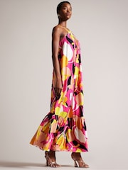 Ted Baker Pink Ikella Strappy Linen Maxi Dress With Pleat Detail - Image 1 of 5