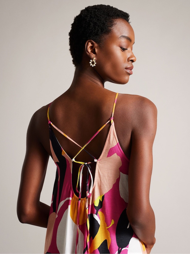 Ted Baker Pink Ikella Strappy Linen Maxi Dress With Pleat Detail - Image 2 of 5