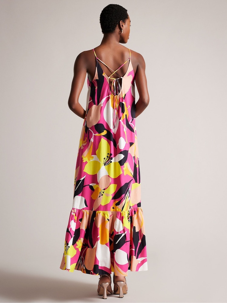 Ted Baker Pink Ikella Strappy Linen Maxi Dress With Pleat Detail - Image 4 of 5