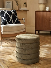 Plush Chenille Moss Green Ribbed Storage Stool - Image 1 of 7