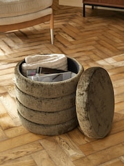 Plush Chenille Moss Green Ribbed Storage Stool - Image 2 of 7
