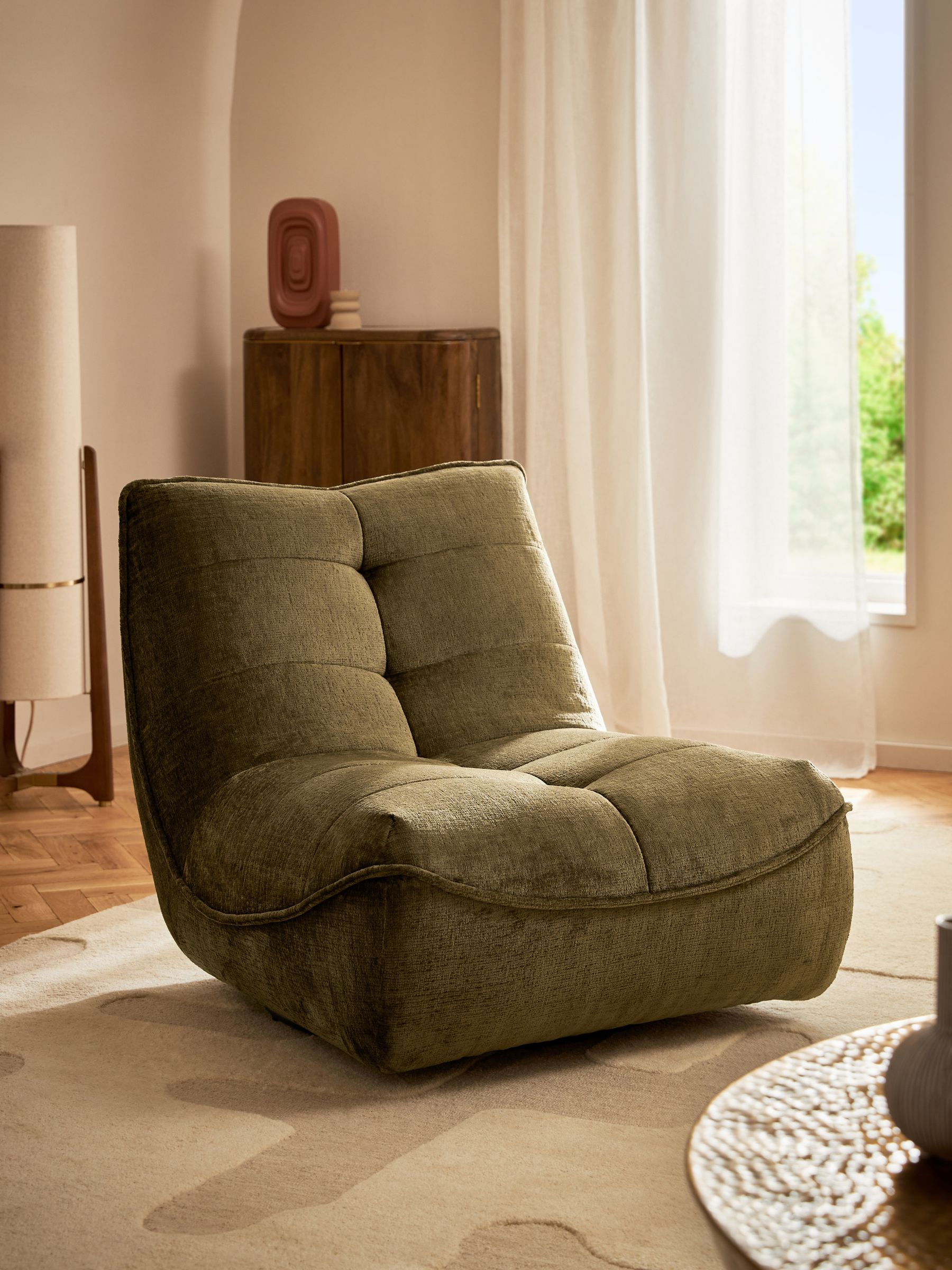 Buy Plush Chenille Moss Green Lucca Swivel Pillow Accent Chair from the Next UK online shop