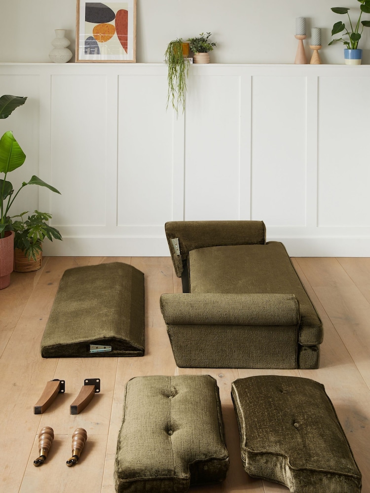 Plush Chenille Dark Moss Green Delia Compact 'Sofa in a Box' - Image 2 of 10